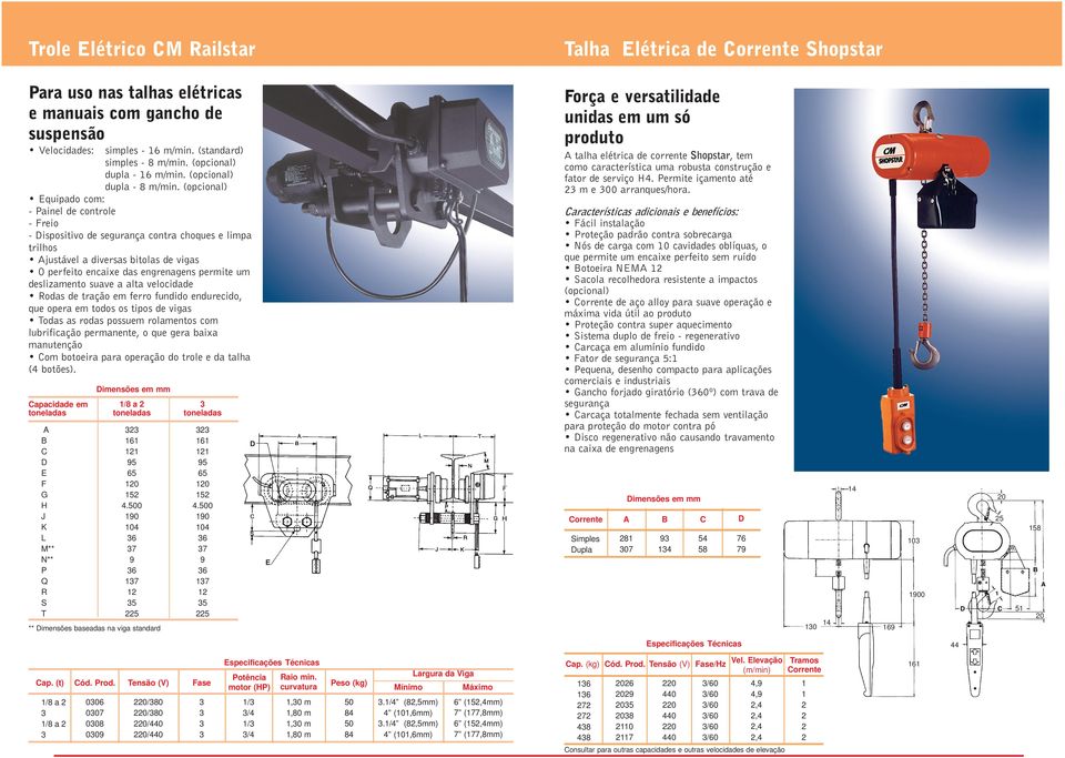 (opcional) Equipado co: - Painel de controle - reio - ispositivo de segurança contra choques e lipa trilhos justável a diversas bitolas de vigas O perfeito encaixe das engrenagens perite u