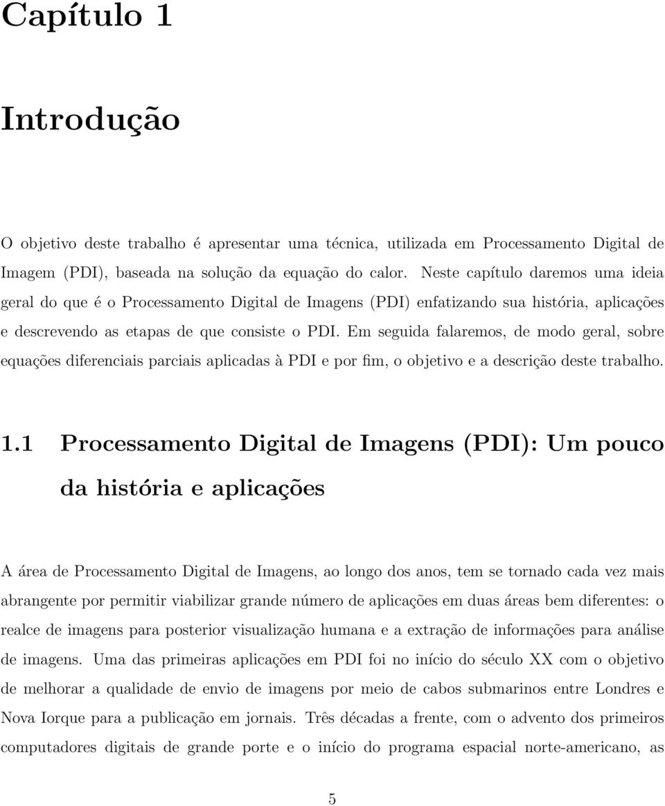 Em seguida falaremos, de modo geral, sobre equações diferenciais parciais aplicadas à PDI e por fim, o objetivo e a descrição deste trabalho. 1.