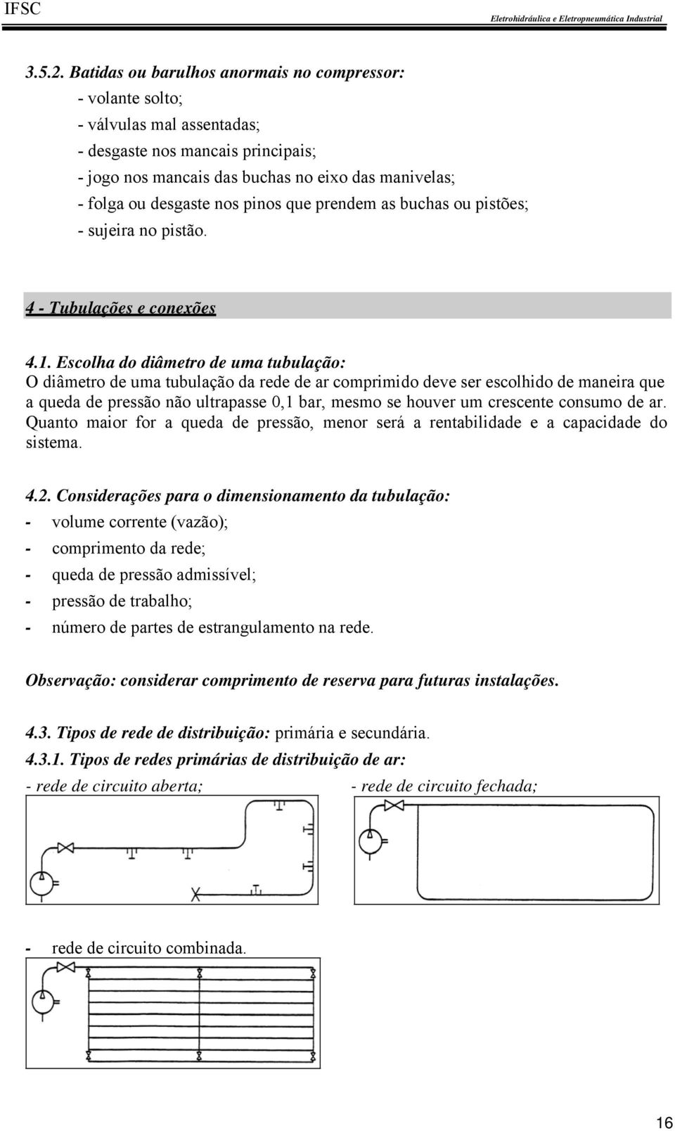 pinos que prendem as buchas ou pistões; - sujeira no pistão. 4 - Tubulações e conexões 4.1.