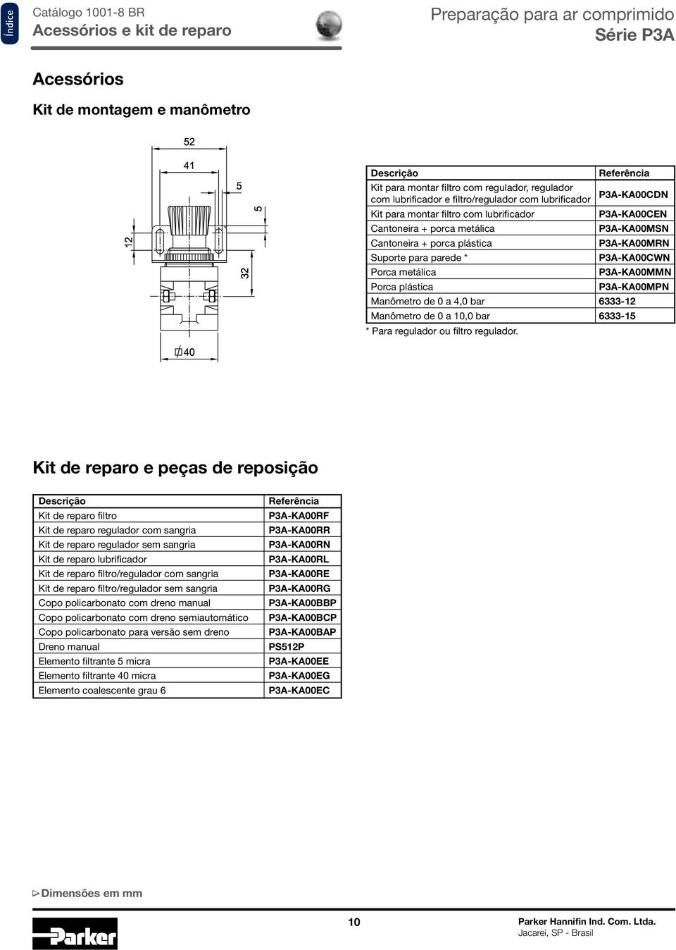 plástica P-KMPN Manômetro de a, bar - Manômetro de a, bar - * Para regulador ou filtro regulador.