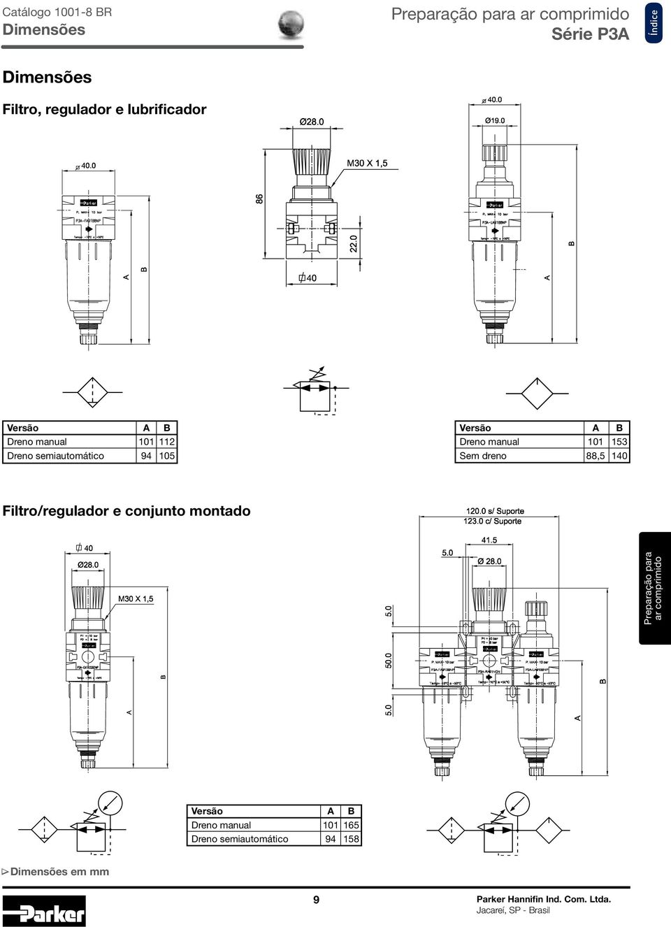 manual Sem dreno 88, Filtro/regulador e conjunto montado Preparação