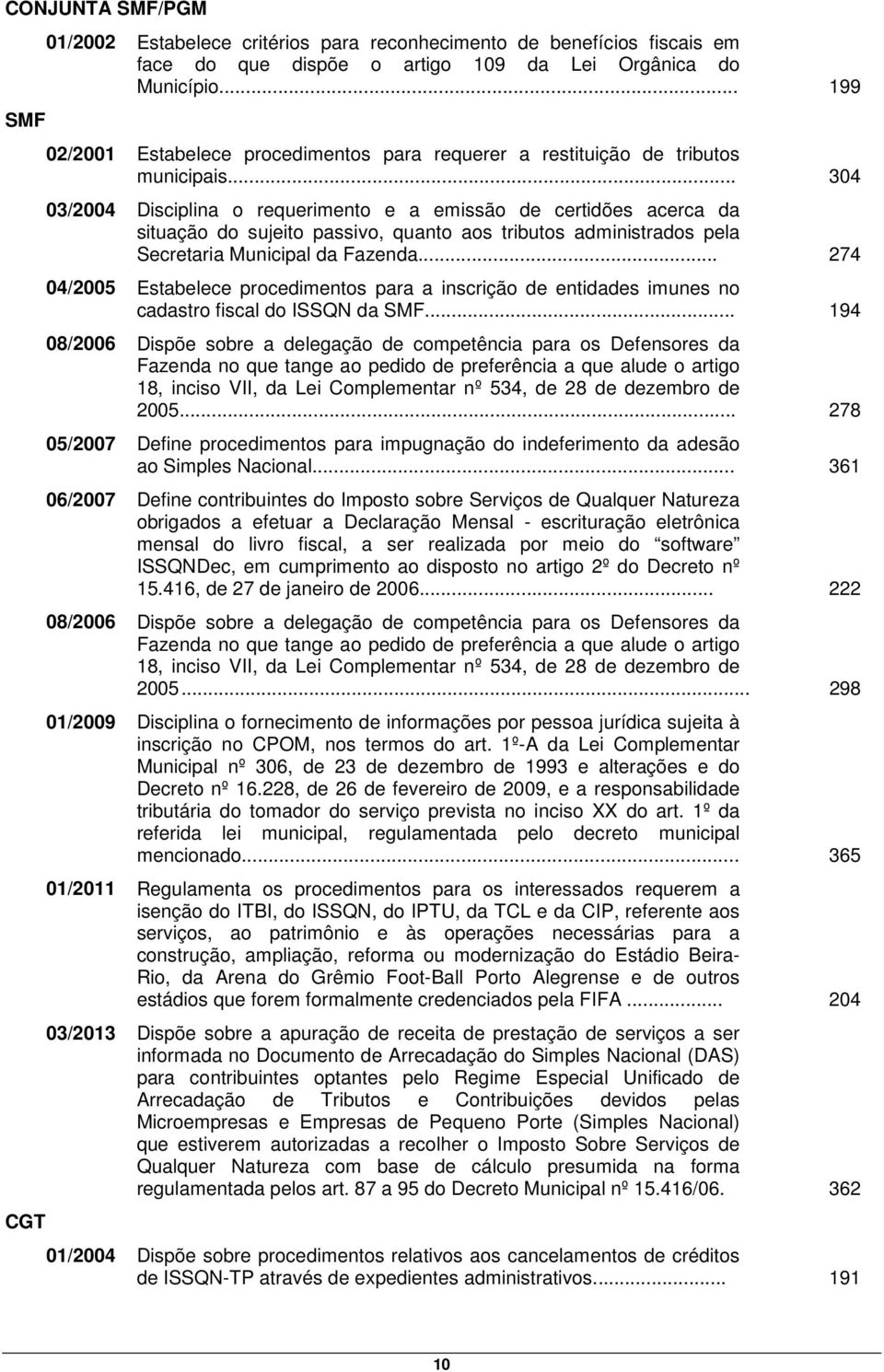 .. 304 03/2004 Disciplina o requerimento e a emissão de certidões acerca da situação do sujeito passivo, quanto aos tributos administrados pela Secretaria Municipal da Fazenda.