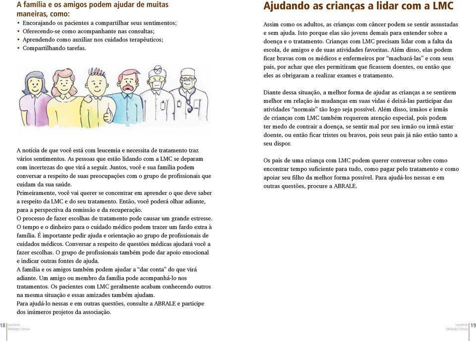 Isto porque elas são jovens demais para entender sobre a doença e o tratamento. Crianças com LMC precisam lidar com a falta da escola, de amigos e de suas atividades favoritas.