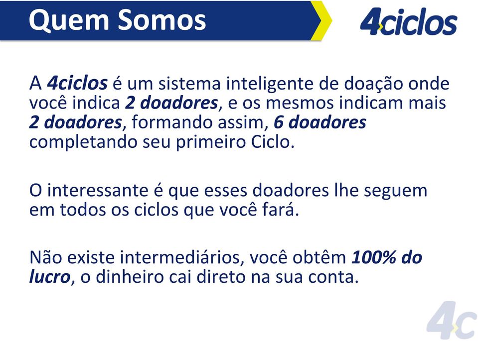 Ciclo. O interessante é que esses doadores lhe seguem em todos os ciclos que você fará.