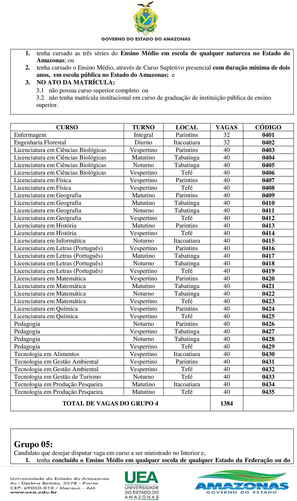 1 não possua curso superior completo ou 3.2 não tenha matrícula institucional em curso de graduação de instituição pública de ensino superior.