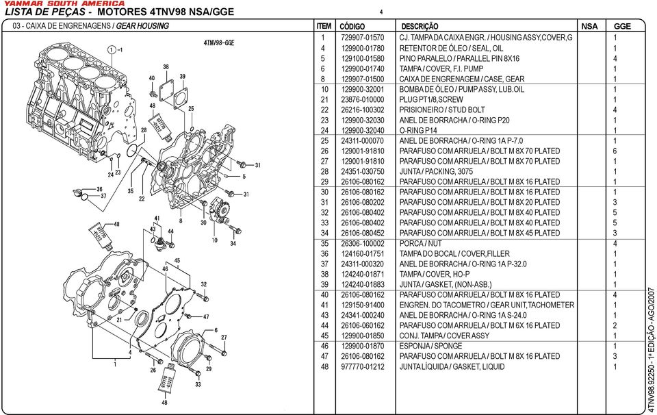 OIL 1 21 23876-010000 PLUG PT1/8,SCREW 1 22 26216-100302 PRISIONEIRO / STUD BOLT 4 23 129900-32030 ANEL DE BORRACHA / O-RING P20 1 24 129900-32040 O-RING P14 1 25 24311-000070 ANEL DE BORRACHA /