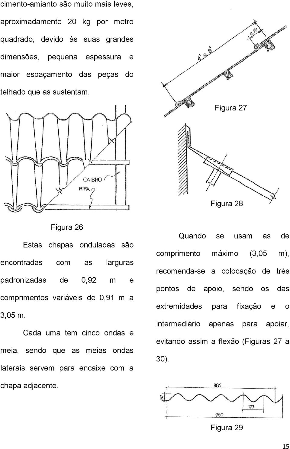 Figura 27 Figura 28 Figura 26 Quando se usam as de Estas chapas onduladas são comprimento encontradas com as máximo (3,05 m), larguras recomenda-se a colocação de três