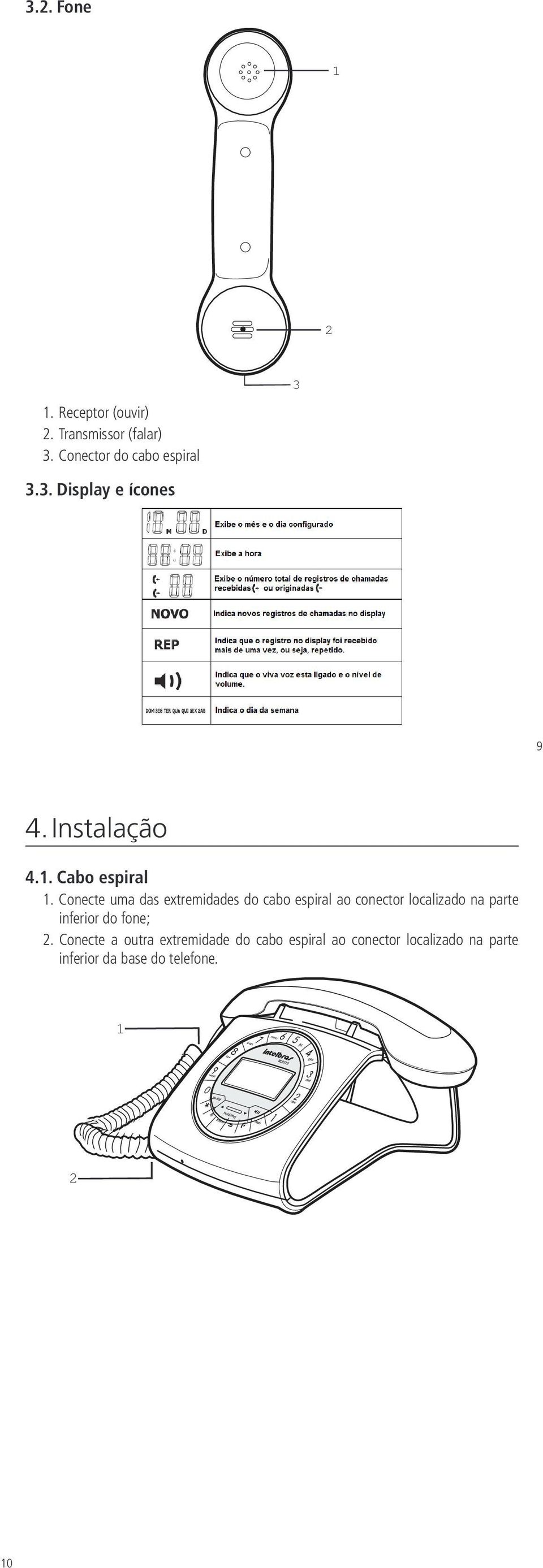 Conecte uma das extremidades do cabo espiral ao conector localizado na parte inferior do