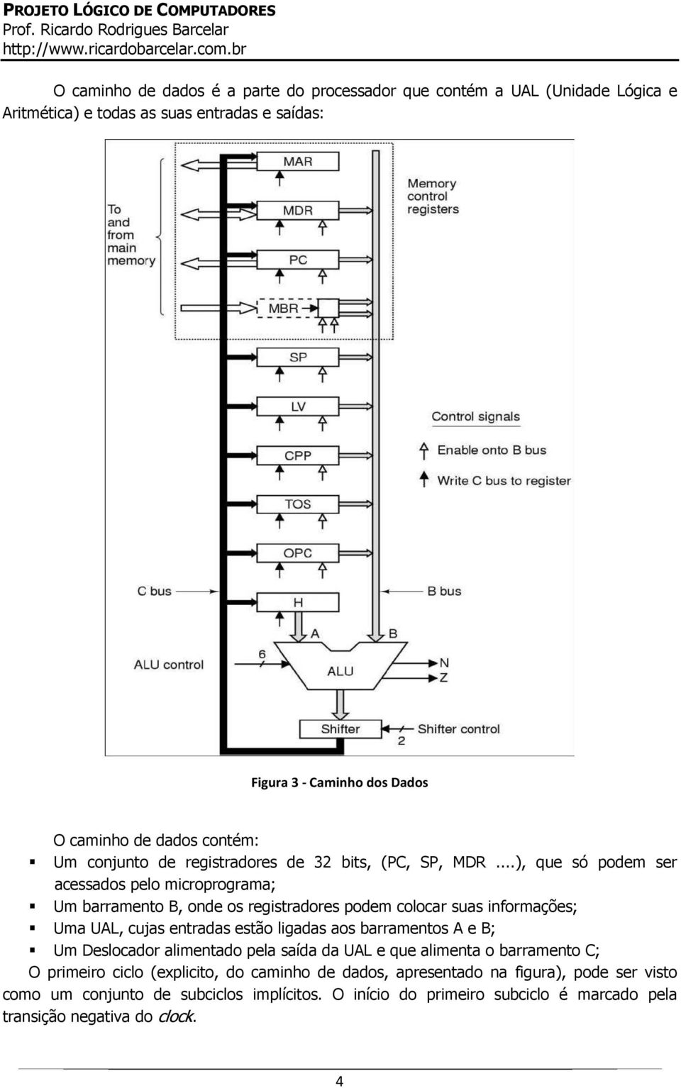 ..), que só podem ser acessados pelo microprograma; Um barramento B, onde os registradores podem colocar suas informações; Uma UAL, cujas entradas estão ligadas aos