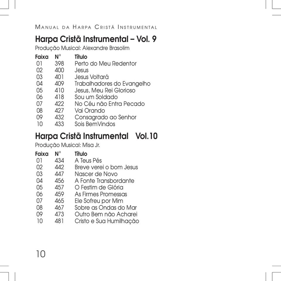 Rei Glorioso 06 418 Sou um Soldado 07 422 No Céu não Entra Pecado 08 427 Vai Orando 09 432 Consagrado ao Senhor 10 433 Sois BemVindos Harpa Cristã Instrumental Produção