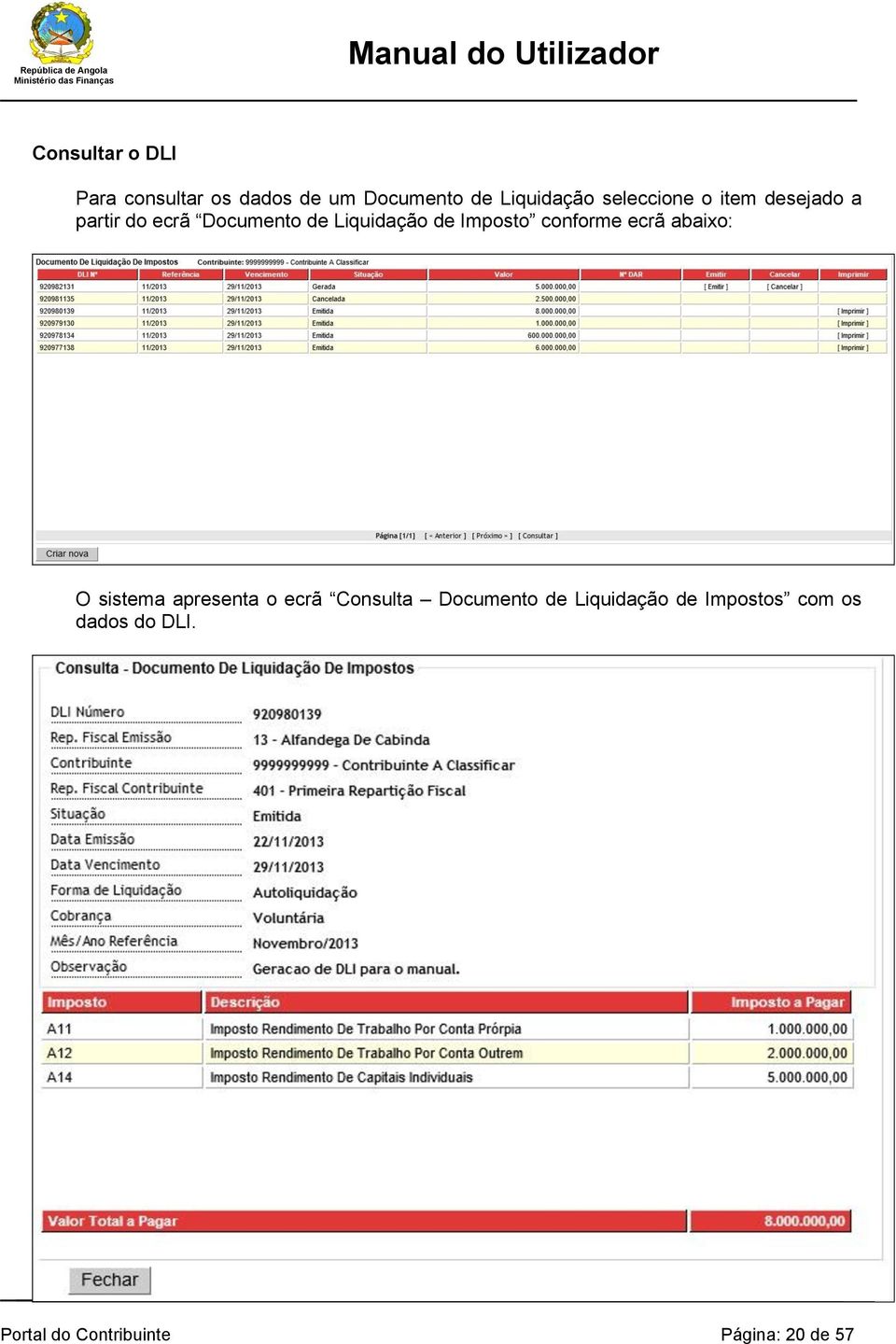 Imposto conforme ecrã abaixo: O sistema apresenta o ecrã Consulta Documento