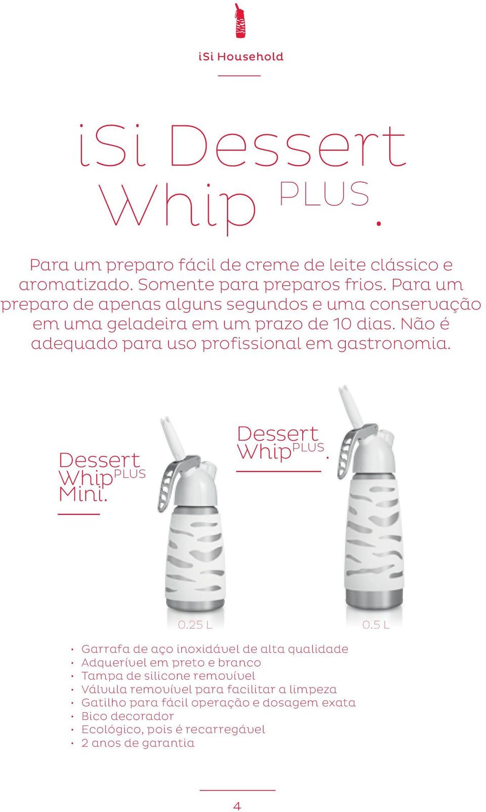 Não é adequado para uso profissional em gastronomia. Dessert Whip PLUS Mini. Dessert Whip PLUS. 0.25 L 0.