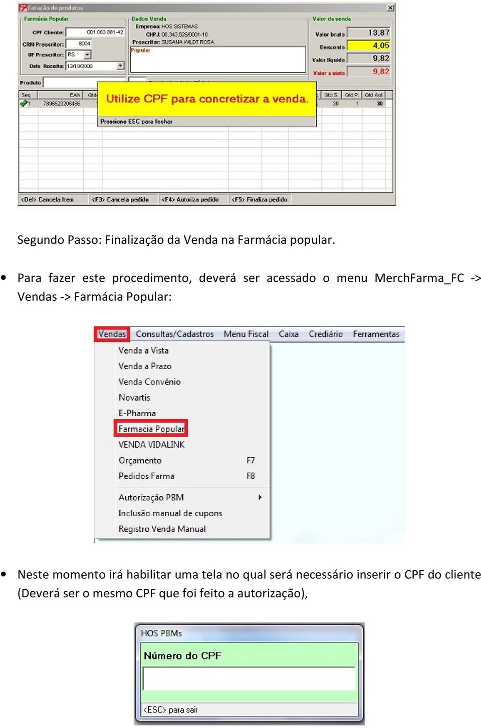 Vendas -> Farmácia Popular: Neste momento irá habilitar uma tela no qual