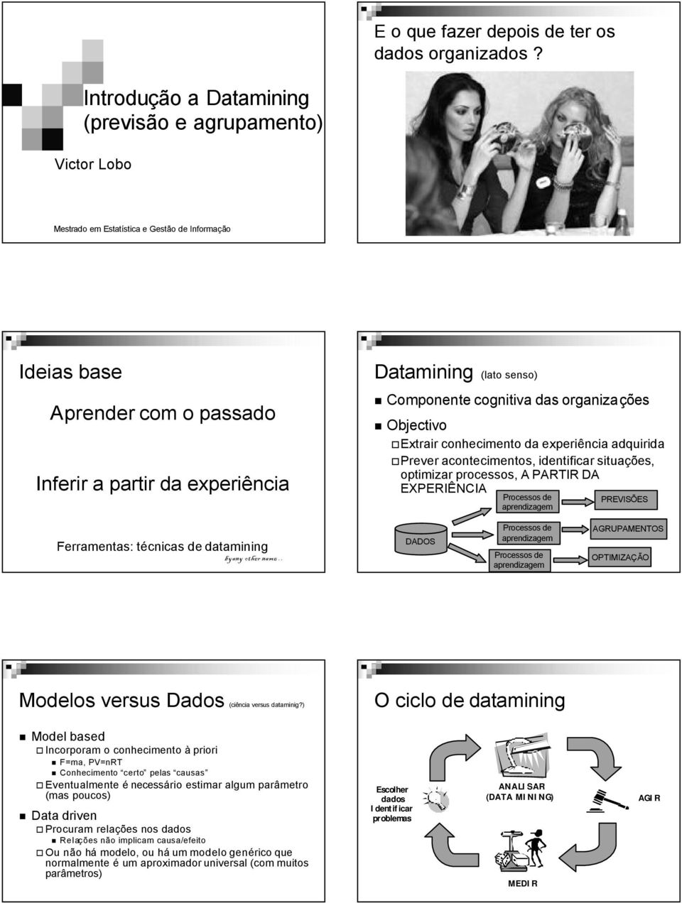 Componente cognitiva das organizações Objectivo Extrair conhecimento da experiência adquirida Prever acontecimentos, identificar situações, optimizar processos, A PARTIR DA EXPERIÊNCIA Processos de