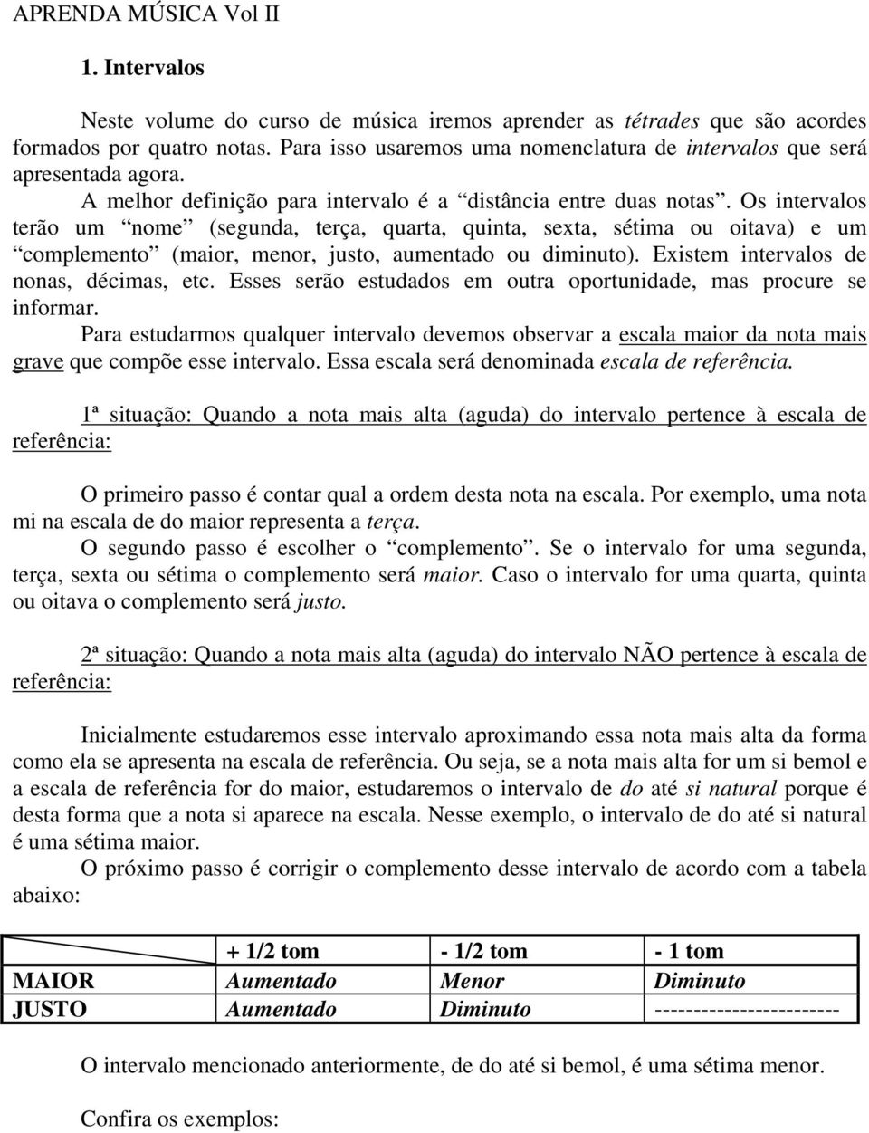 Os intervalos terão um nome (segunda, terça, quarta, quinta, sexta, sétima ou oitava) e um complemento (maior, menor, justo, aumentado ou diminuto). Existem intervalos de nonas, décimas, etc.