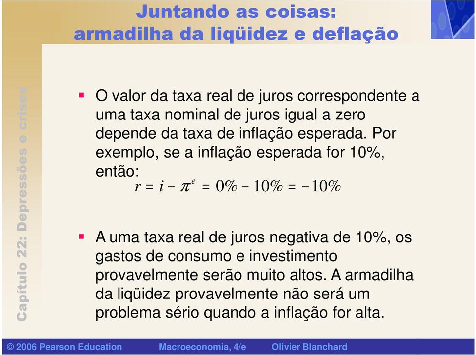 Por exemplo, se a inflação esperada for 10%, então: r i e = π = 0% 10% = 10% A uma taxa real de juros negativa de