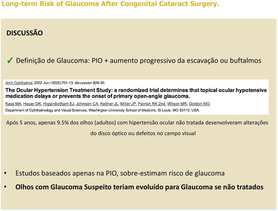 5% dos olhos (adultos) com hipertensão ocular não tratada desenvolveram alterações do disco