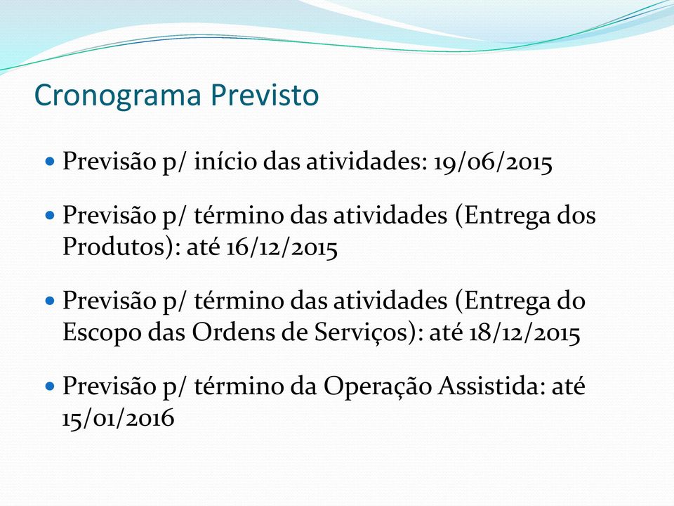 16/12/2015 Previsão p/ término das atividades (Entrega do Escopo das