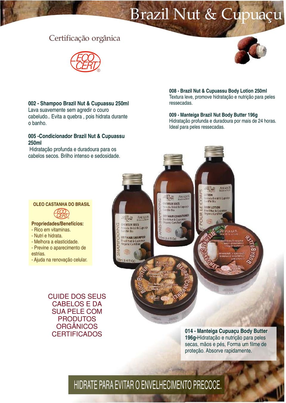 008 - Brazil Nut & Cupuassu Body Lotion 250ml Textura leve, promove hidratação e nutrição para peles ressecadas.