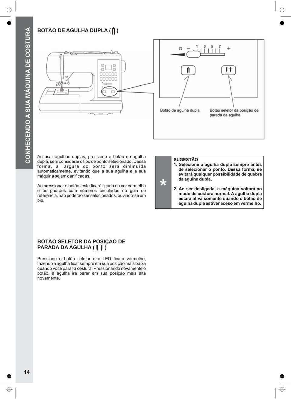 Ao pressionar o botão, este ficará ligado na cor vermelha e os padrões com números circulados no guia de referência, não poderão ser selecionados, ouvindo-se um bip. SUGESTÃO 1.