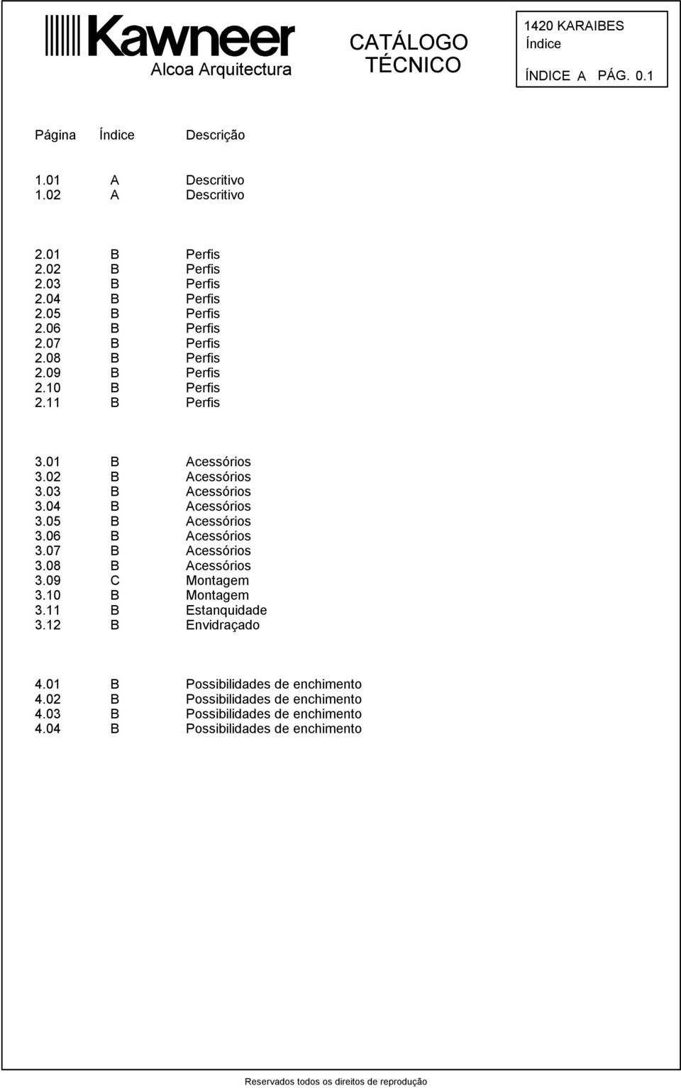 04 B Acessórios 3.05 B Acessórios 3.06 B Acessórios 3.07 B Acessórios 3.08 B Acessórios 3.09 C Montagem 3.10 B Montagem 3.11 B Estanquidade 3.