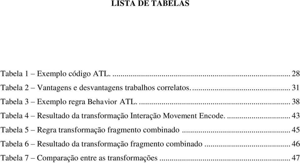 ... 31 Tabela 3 Exemplo regra Behavior ATL.