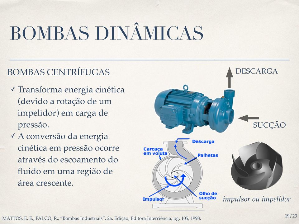 A conversão da energia cinética em pressão ocorre através do escoamento do fluido em uma