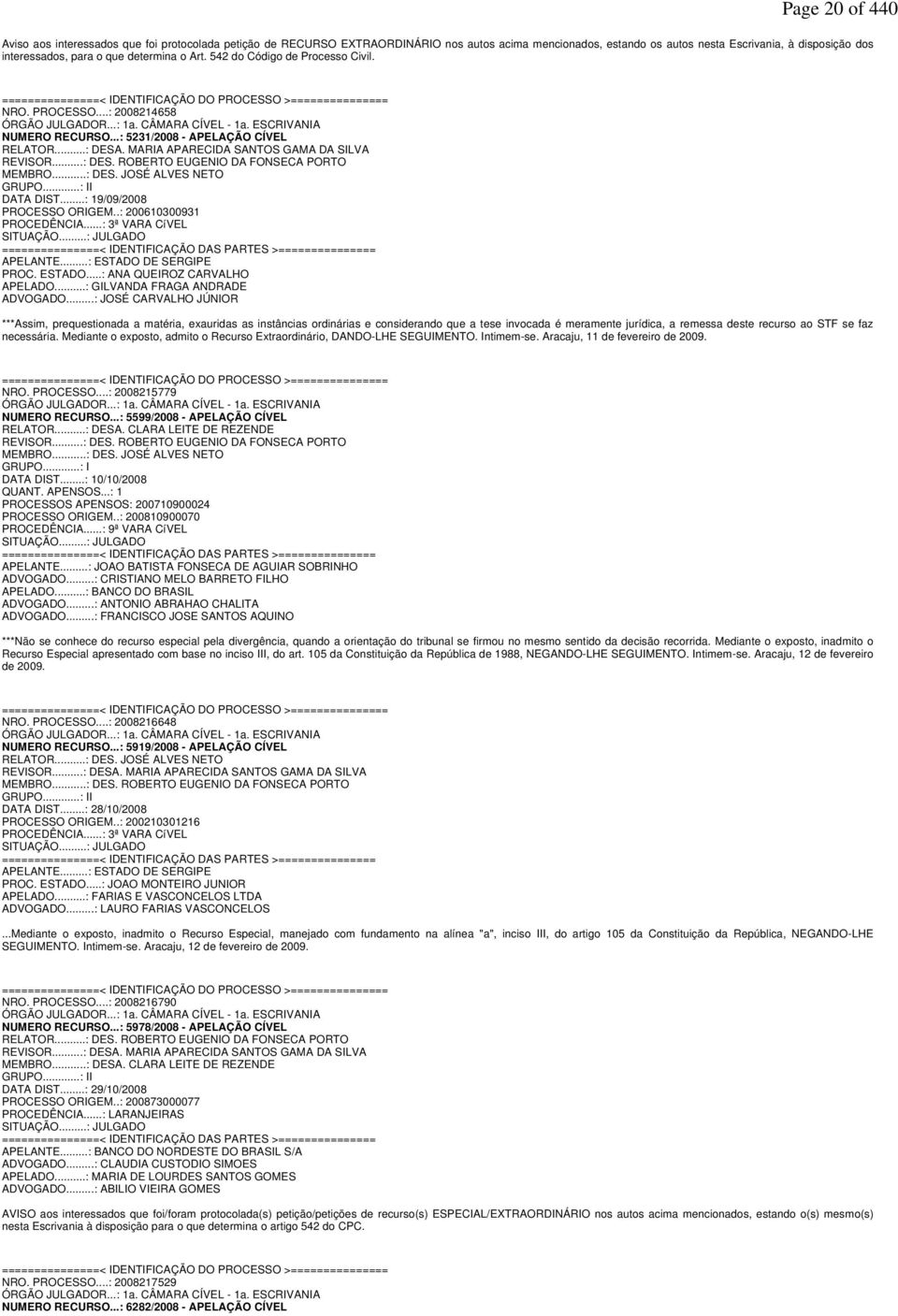 ESCRIVANIA NUMERO RECURSO...: 5231/2008 - APELAÇÃO CÍVEL RELATOR...: DESA. MARIA APARECIDA SANTOS GAMA DA SILVA REVISOR...: DES. ROBERTO EUGENIO DA FONSECA PORTO MEMBRO...: DES. JOSÉ ALVES NETO GRUPO.