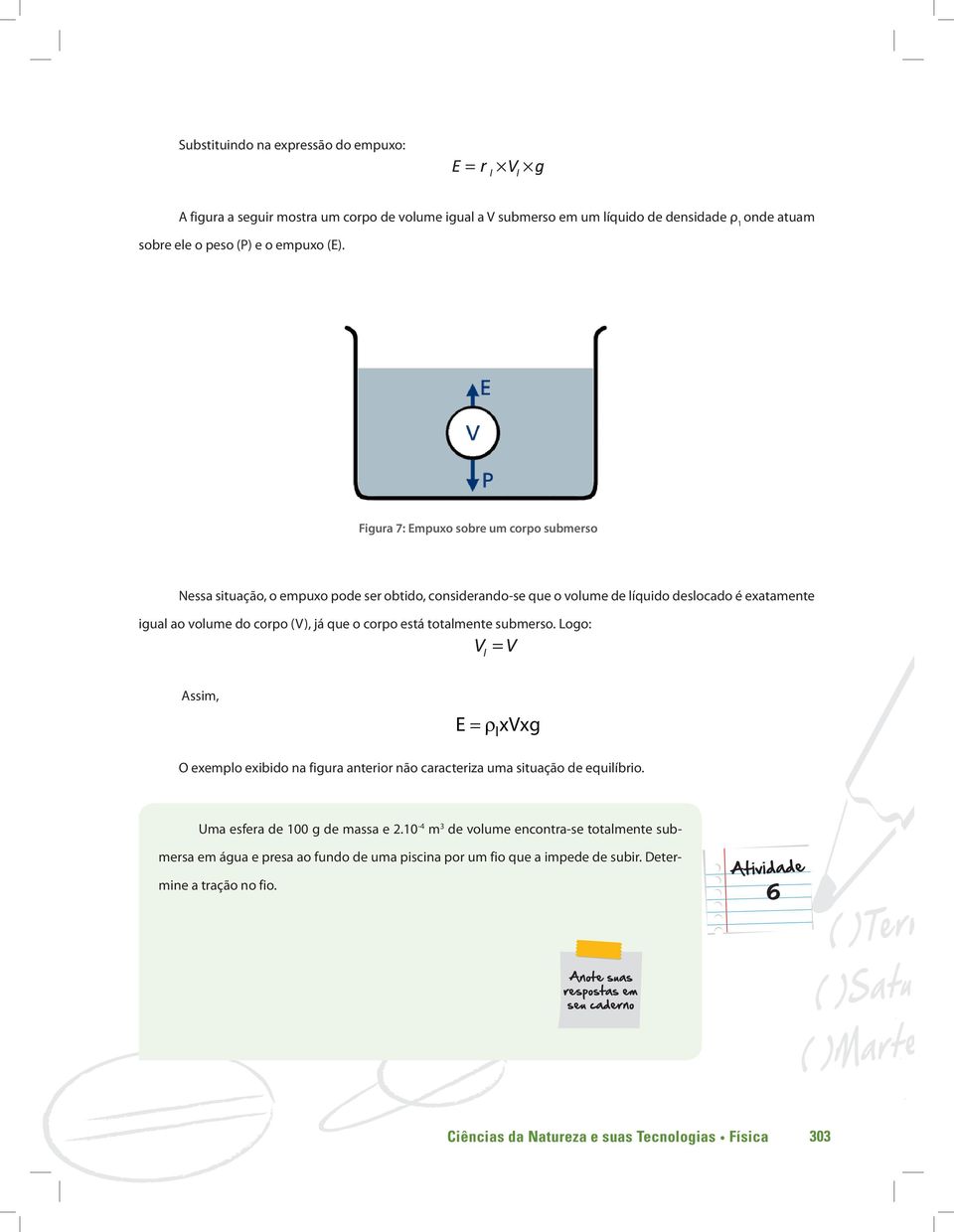 está totalmente submerso. Logo: Assim, E xvxg l O exemplo exibido na figura anterior não caracteriza uma situação de equilíbrio. Uma esfera de 100 g de massa e 2.