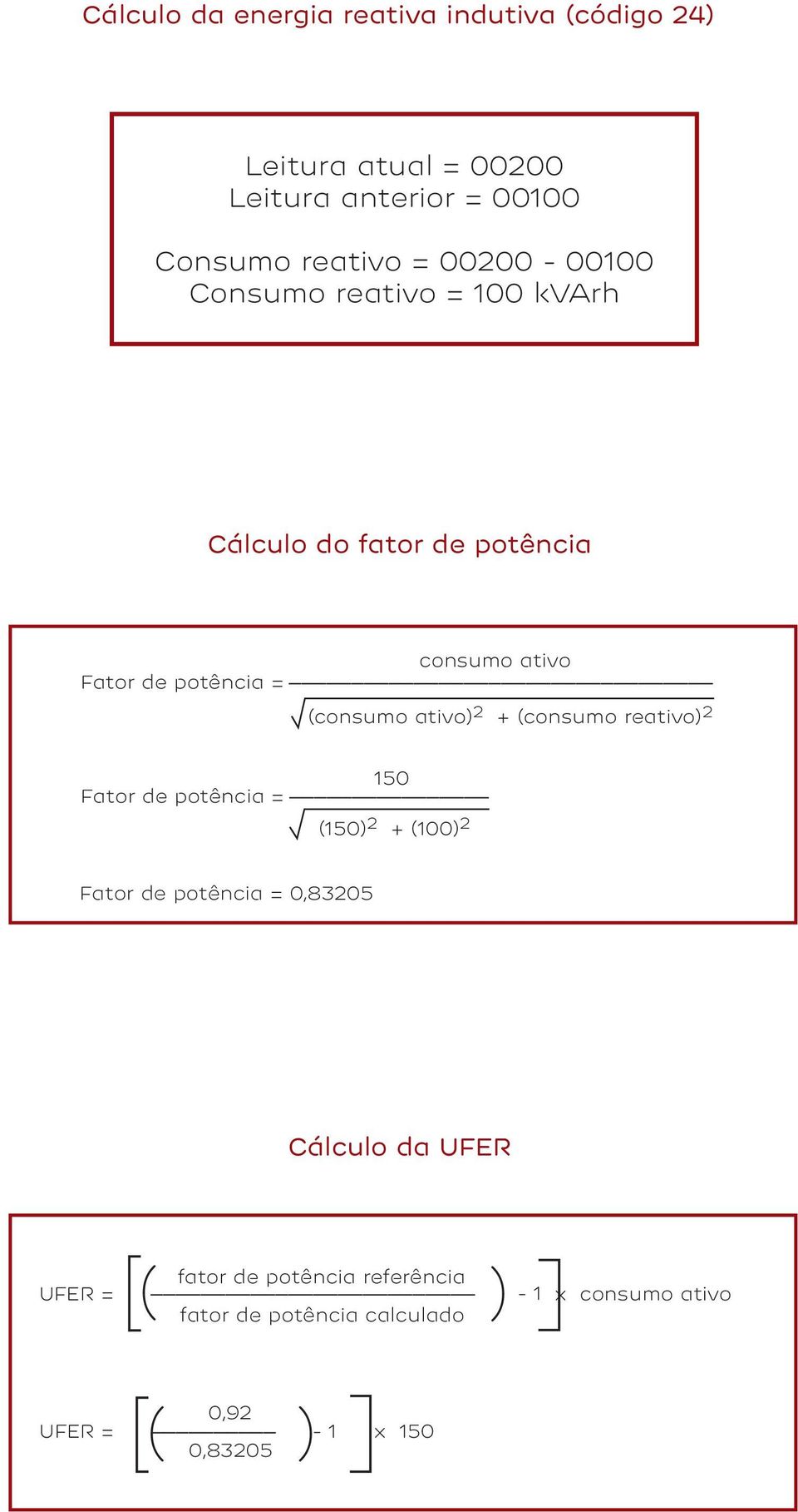 ativo) 2 + (consumo reativo) 2 Fator de potência = 150 (150) 2 + (100) 2 Fator de potência = 0,83205 Cálculo da