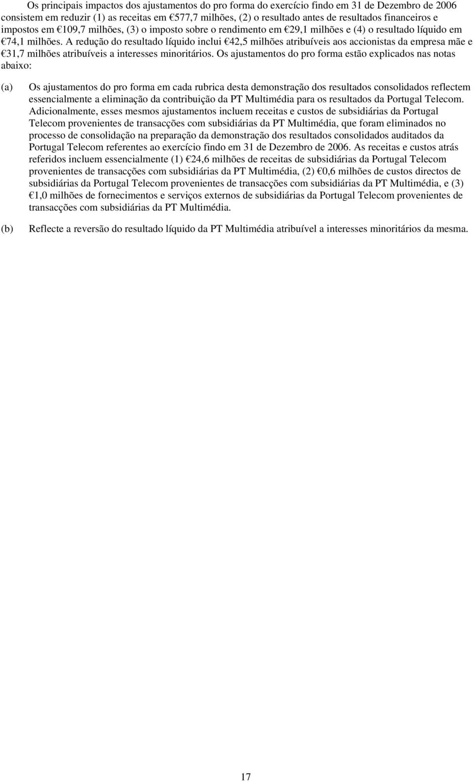 A redução do resultado líquido inclui 42,5 milhões atribuíveis aos accionistas da empresa mãe e 31,7 milhões atribuíveis a interesses minoritários.