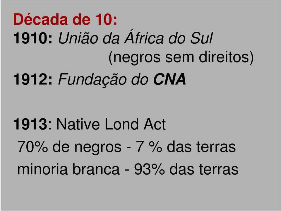 CNA 1913: Native Lond Act 70% de negros -