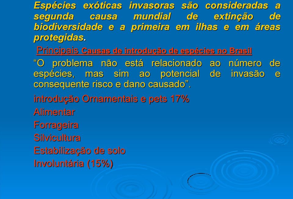 Principais Causas de introdução de espécies no Brasil O problema não está relacionado ao número de