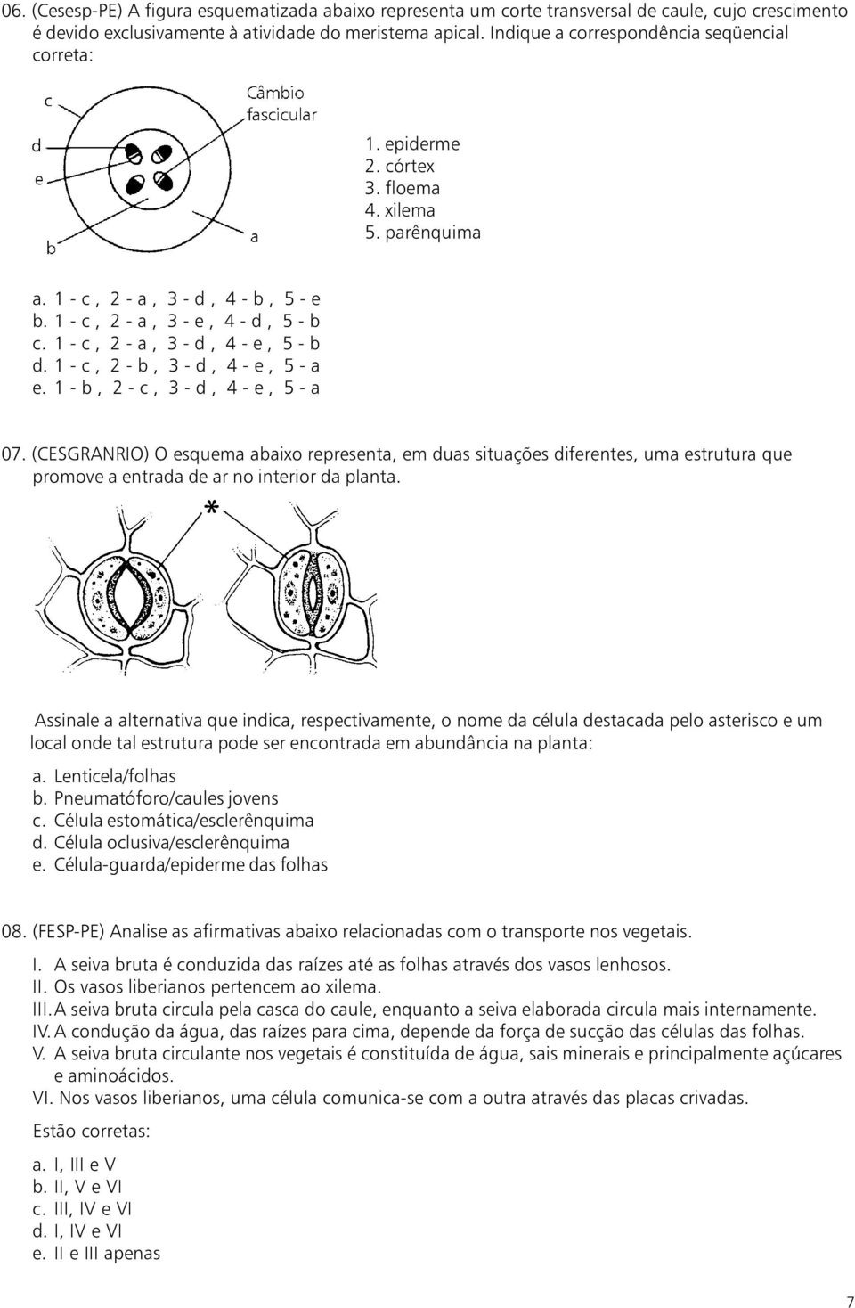 1 - c, 2 - a, 3 - d, 4 - e, 5 - b d. 1 - c, 2 - b, 3 - d, 4 - e, 5 - a e. 1 - b, 2 - c, 3 - d, 4 - e, 5 - a 07.