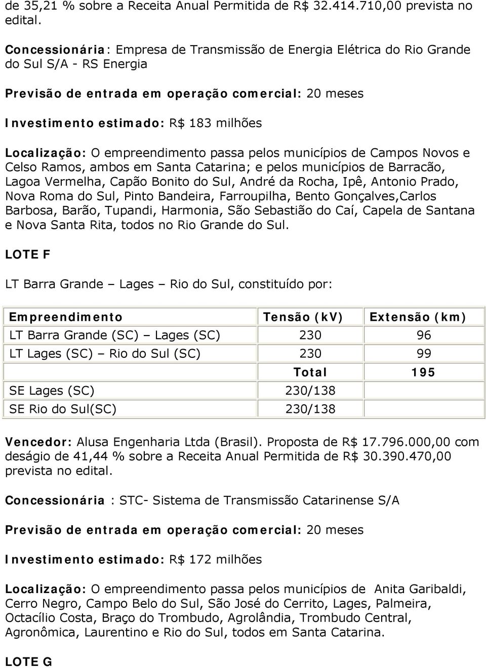 O empreendimento passa pelos municípios de Campos Novos e Celso Ramos, ambos em Santa Catarina; e pelos municípios de Barracão, Lagoa Vermelha, Capão Bonito do Sul, André da Rocha, Ipê, Antonio