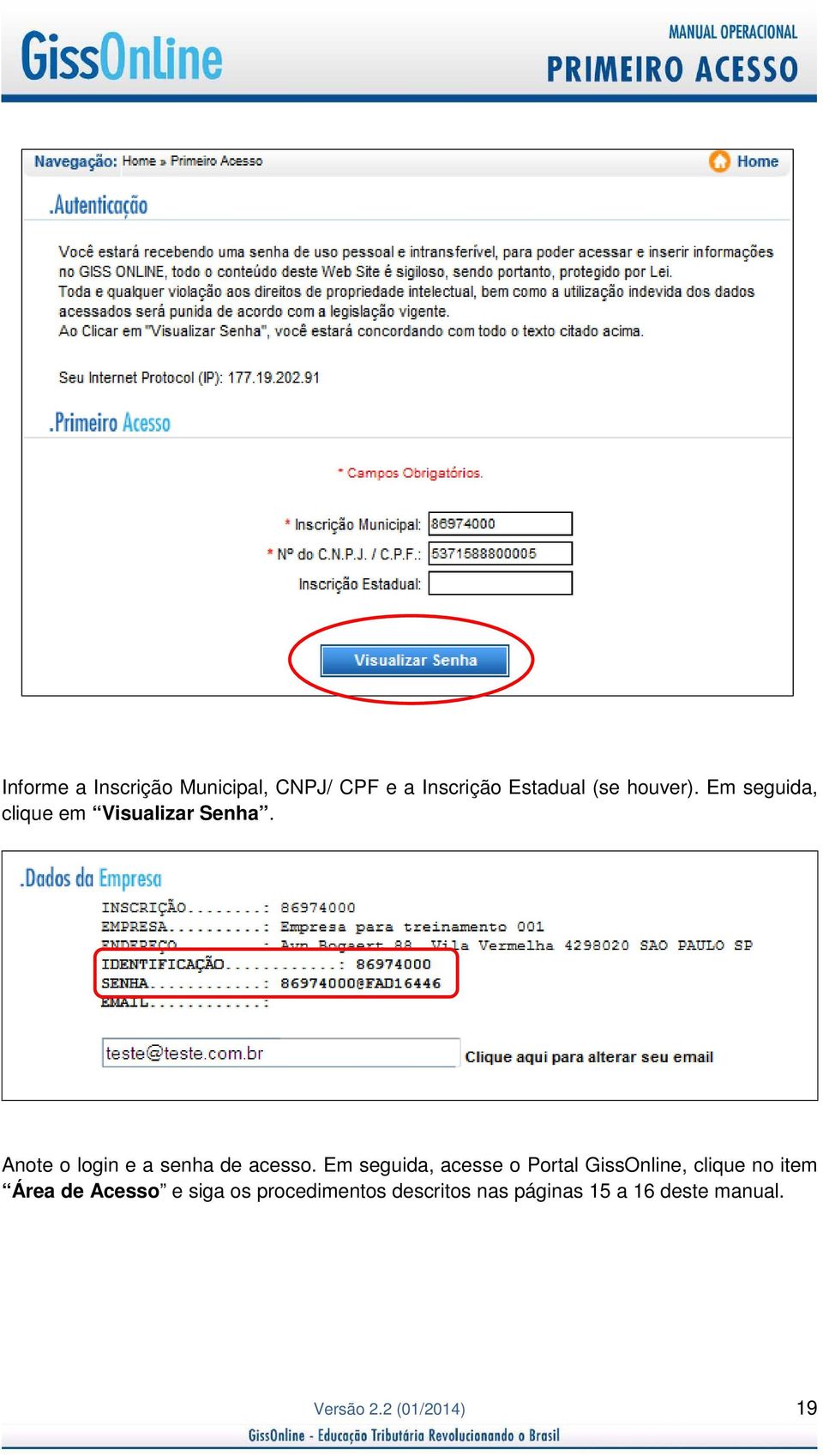 Em seguida, acesse o Portal GissOnline, clique no item Área de Acesso e siga