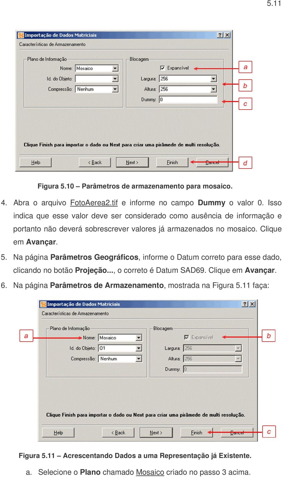 Clique em Avançar. 5. Na página Parâmetros Geográficos, informe o Datum correto para esse dado, clicando no botão Projeção..., o correto é Datum SAD69.