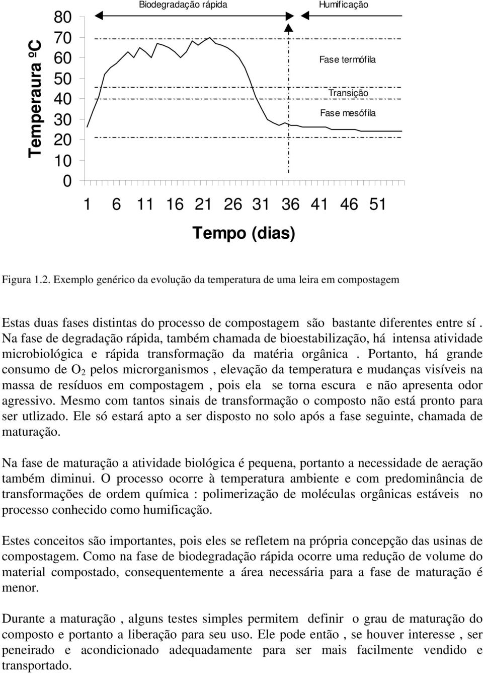 Portanto, há grande consumo de O 2 pelos microrganismos, elevação da temperatura e mudanças visíveis na massa de resíduos em compostagem, pois ela se torna escura e não apresenta odor agressivo.