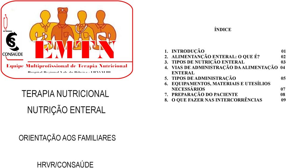 VIAS DE ADMINISTRAÇÃO DA ALIMENTAÇÃO 04 ENTERAL 5. TIPOS DE ADMINISTRAÇÃO 05 6.