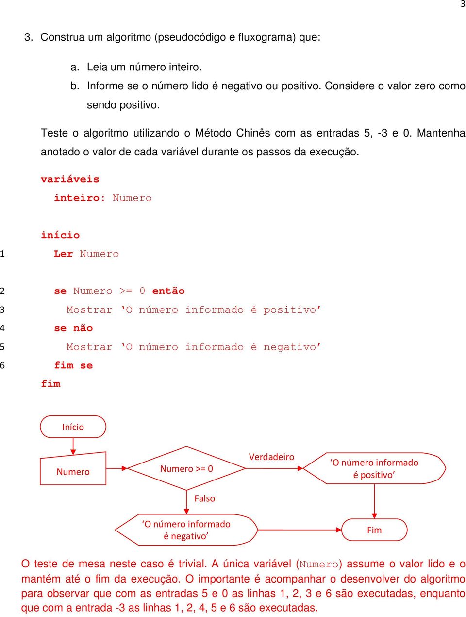 inteiro: Numero Ler Numero se Numero >= 0 então Mostrar O número informado é positivo Mostrar O número informado é negativo Início Numero Numero >= 0 Verdadeiro O número informado é positivo Falso O