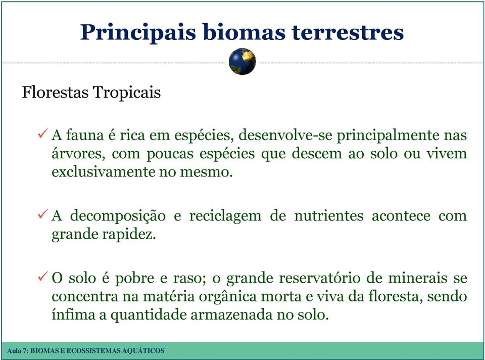 A decomposição e reciclagem de nutrientes acontece com grande rapidez.