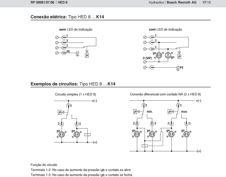 indicação ge 0 (MP) gn p PE Exemplos de circuitos: ipo HED 8 K Circuito simples ( x HED 8) Conexão diferencial