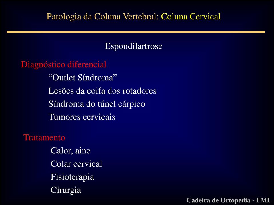 Lesões da coifa dos rotadores Síndroma do túnel cárpico