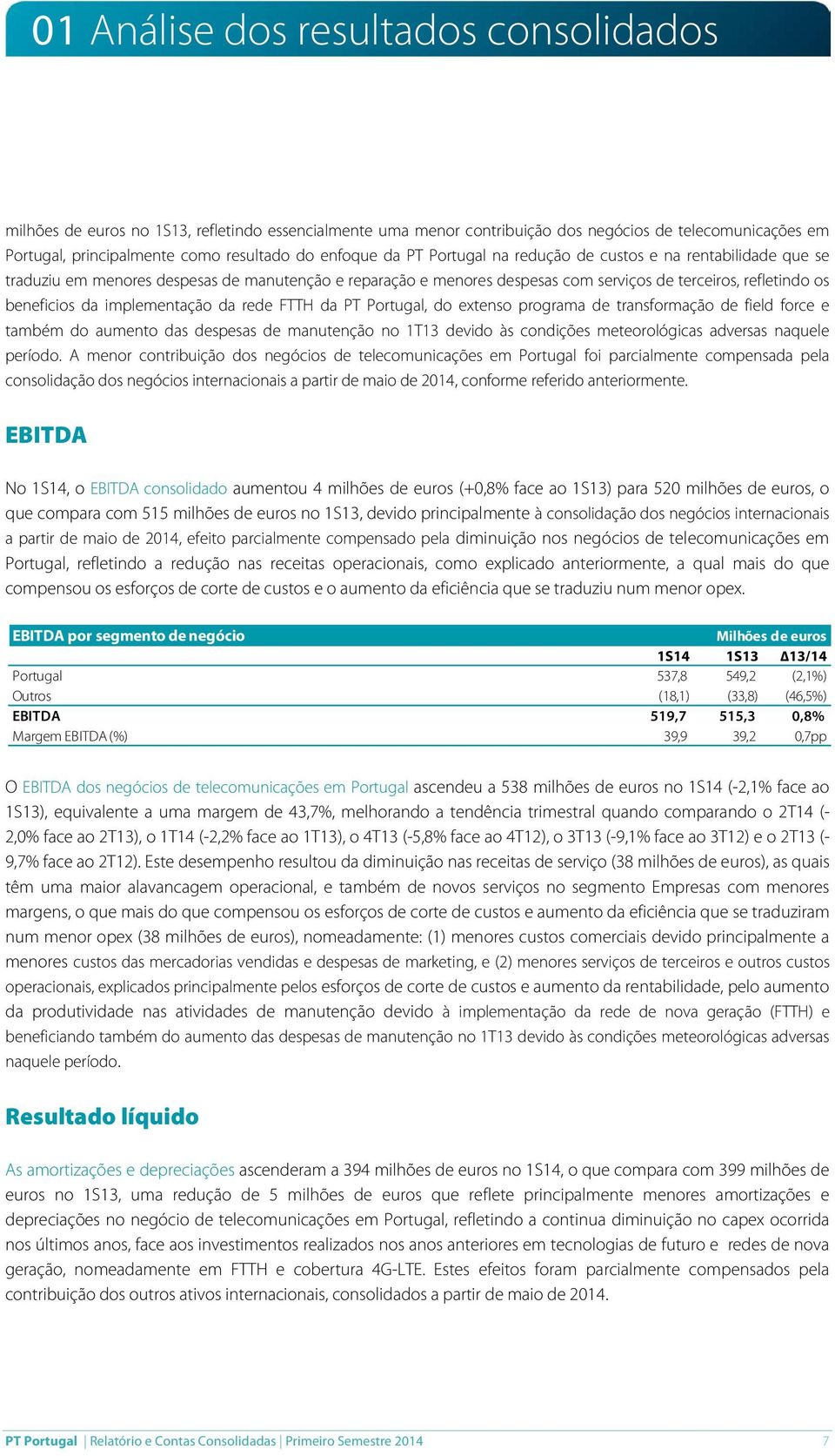 implementação da rede FTTH da PT Portugal, do extenso programa de transformação de field force e também do aumento das despesas de manutenção no 1T13 devido às condições meteorológicas adversas