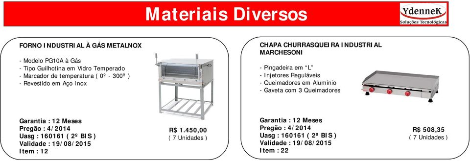 Reguláveis - Queimadores em Alumínio - Gaveta com 3 Queimadores Pregão : 4/2014 Uasg : 160161 ( 2º BIS ) Validade : 19/08/2015