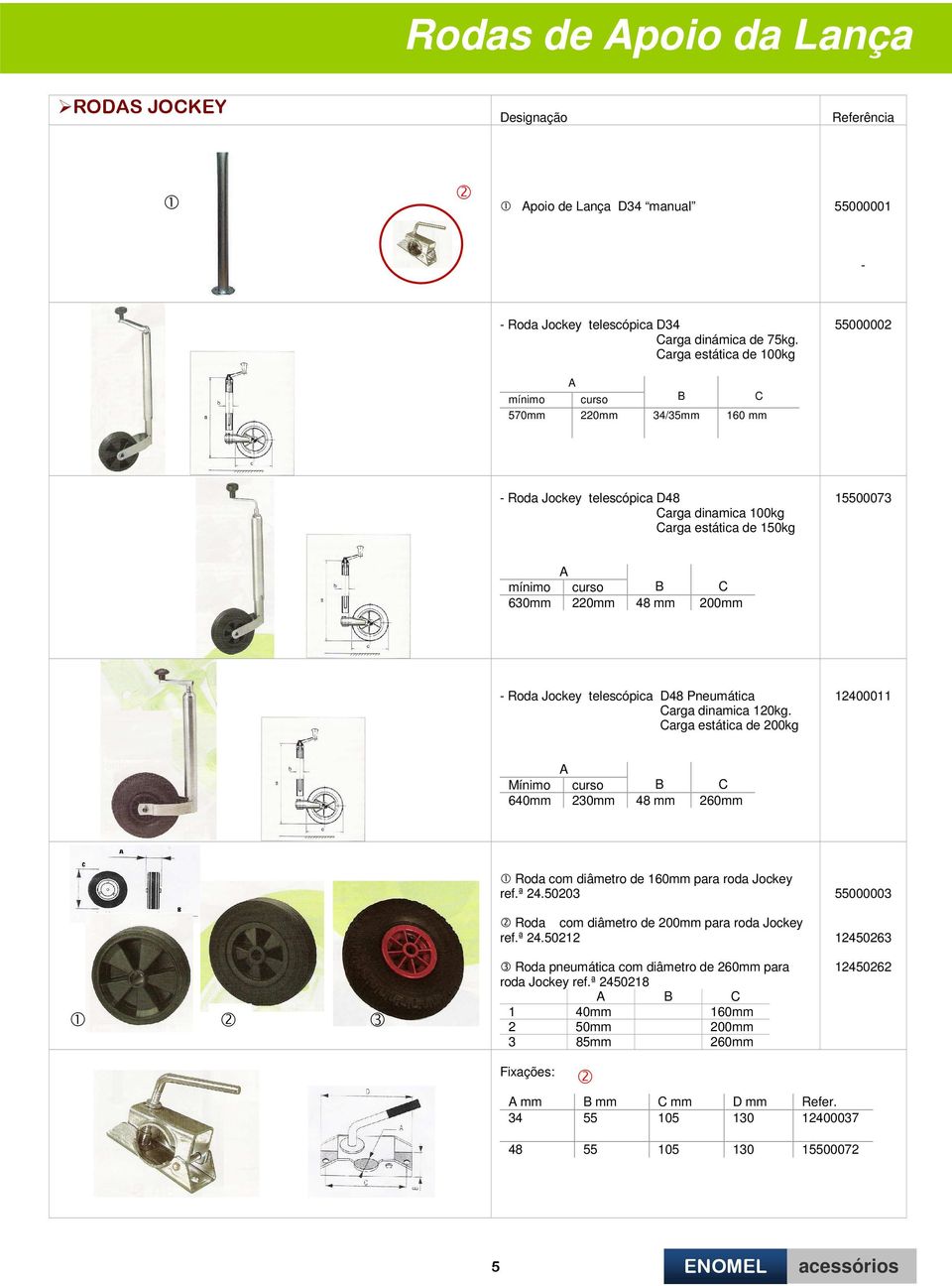 200mm - Roda Jockey telescópica D48 Pneumática Carga dinamica 120kg. Carga estática de 200kg 12400011 A Mínimo curso B C 640mm 230mm 48 mm 260mm Roda com diâmetro de 160mm para roda Jockey ref.ª 24.