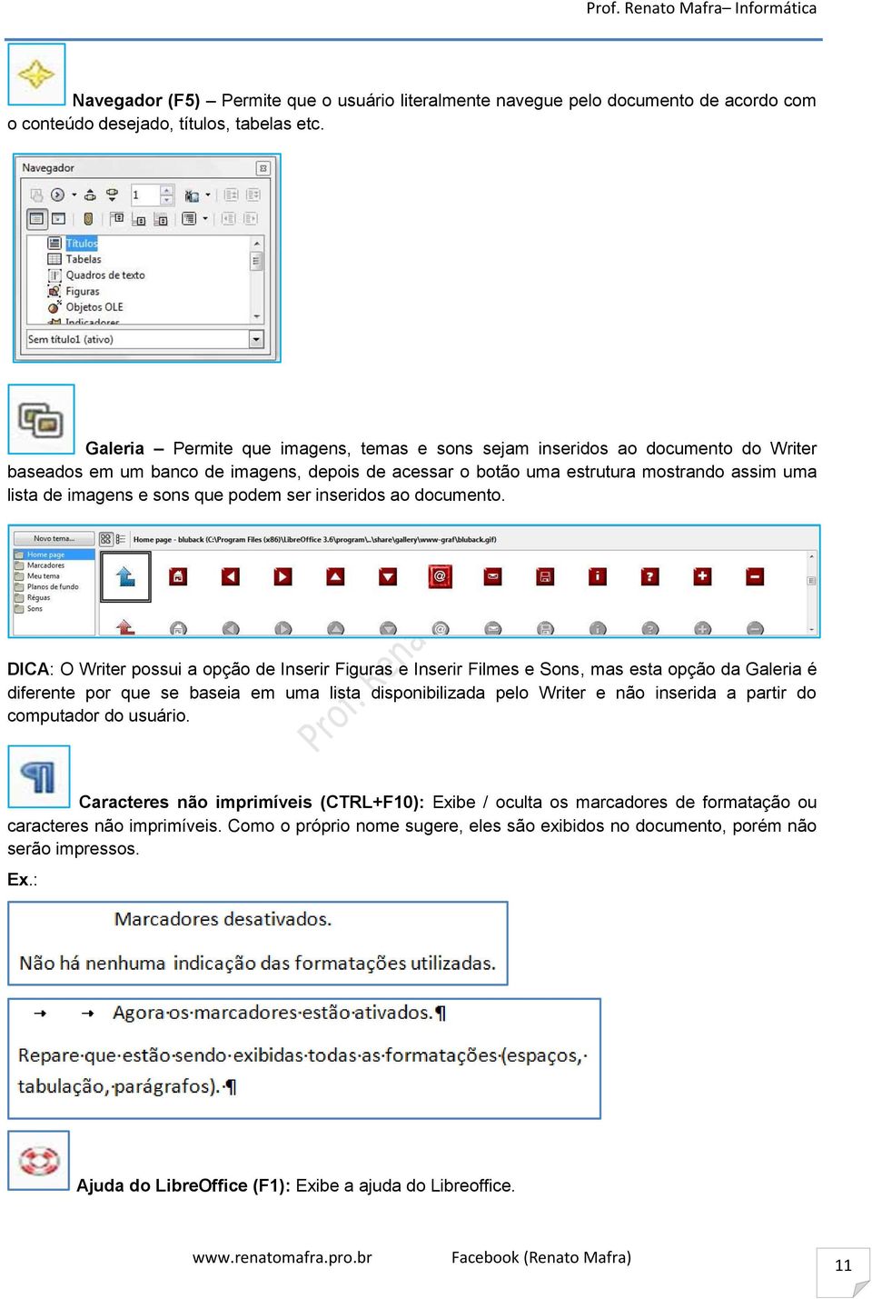 que podem ser inseridos ao documento.