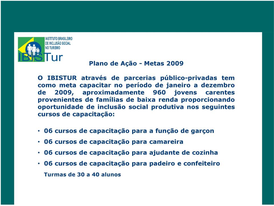 produtiva nos seguintes cursos de capacitação: 06 cursos de capacitação para a função de garçon 06 cursos de capacitação para