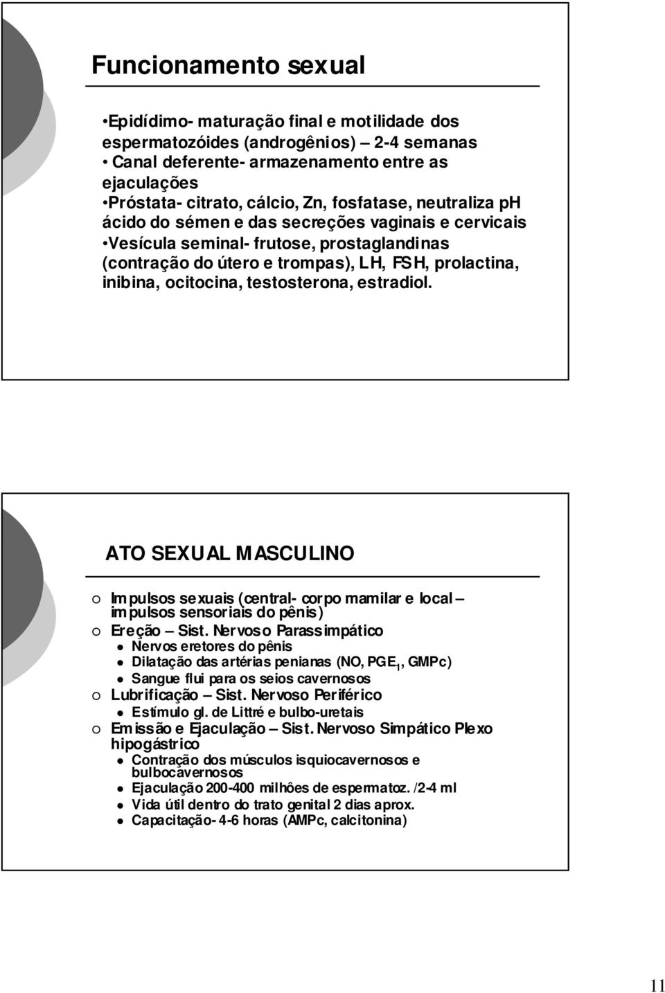 testosterona, estradiol. ATO SEXUAL MASCULINO Impulsos sexuais (central- corpo mamilar e local im pulsos sensoriais do pênis) Ereção Sist.