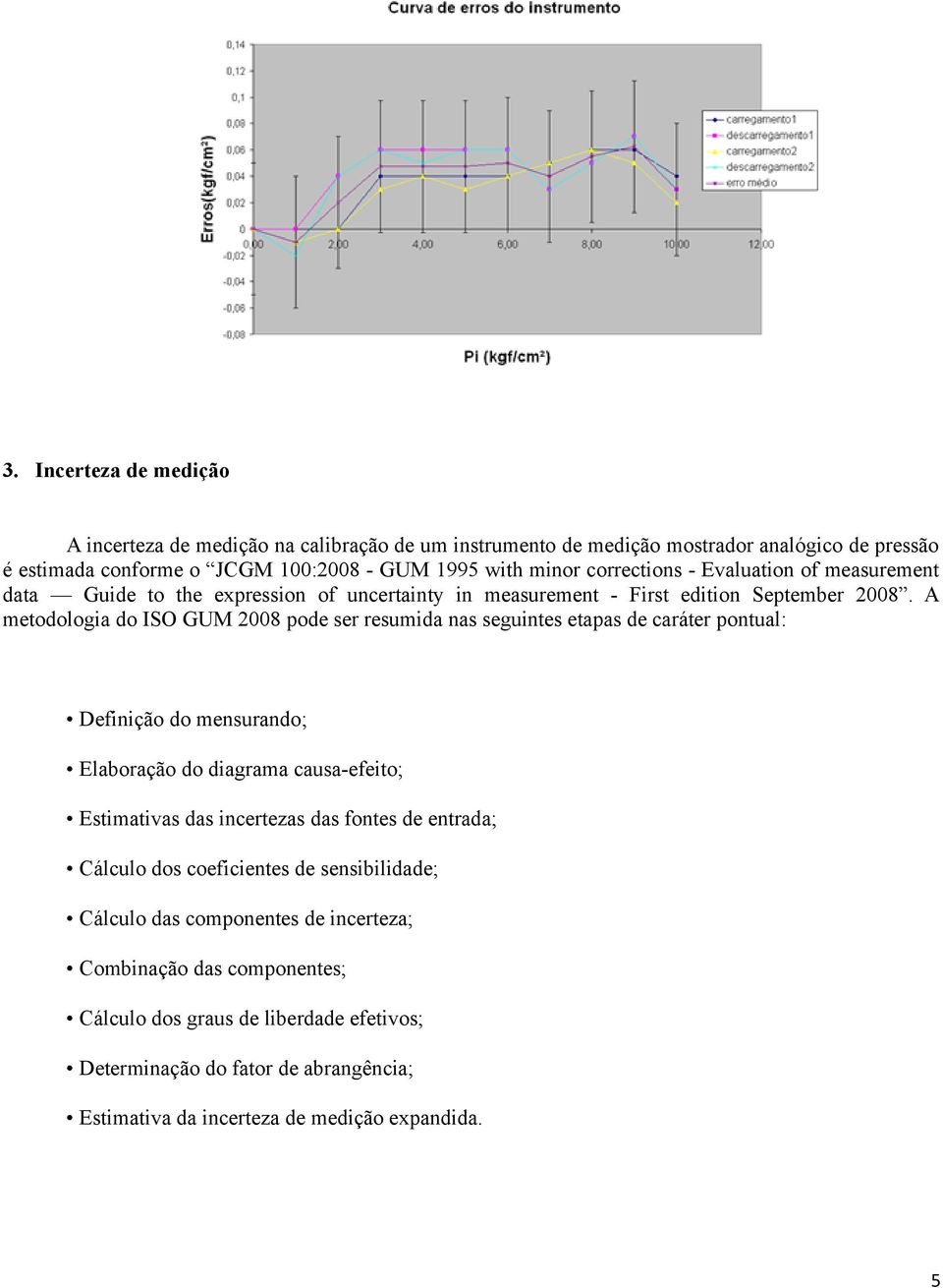 A metodologia do ISO GUM 2008 pode ser resumida nas seguintes etapas de caráter pontual: Definição do mensurando; Elaboração do diagrama causa-efeito; Estimativas das incertezas das